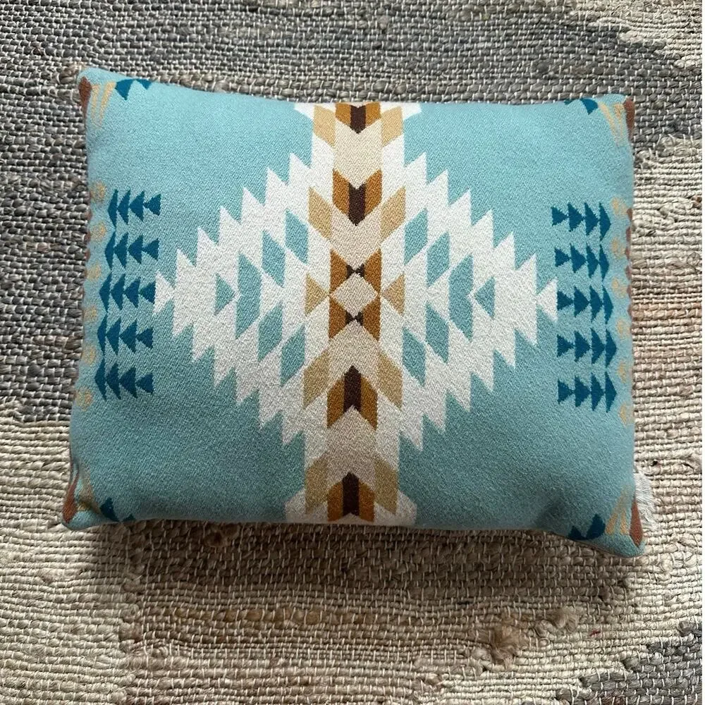 Vintage Rancho Arroyo Aqua Wool Pillow Southwestern throw blue beige 16x13”